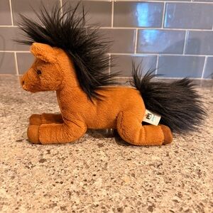 Jellycat Soft Brown Plush Stuffed Clover Pony Horse Black Mane Lying Down small